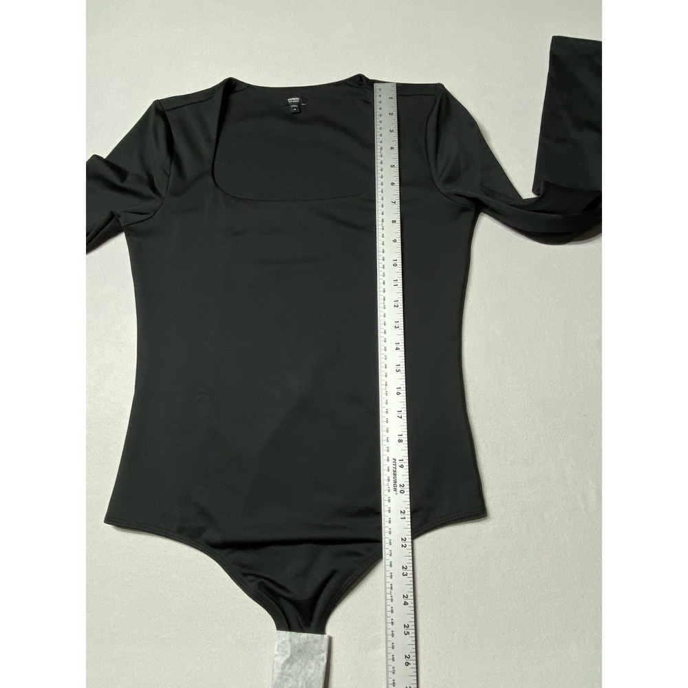 Express Body Contour Bodysuit Womens M Black Long Sleeve Square Neck Stretch - Picture 3 of 9
